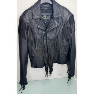 Vintage Street Legal Fringe Leather Biker Coat Jacket Women's Size 40 Lined Moto